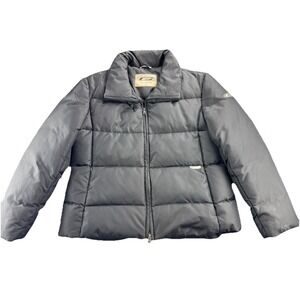 Guess Jacket Womens Size Large Black‎ Quilted Puffer Down Coat Hidden Hoodie Ski